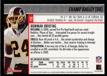 2001 Bowman #115 Champ Bailey Back