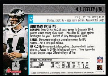 2001 Bowman #135 A.J. Feeley Back