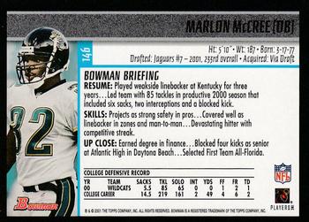 2001 Bowman #146 Marlon McCree Back