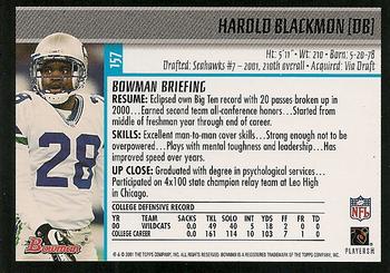 2001 Bowman #157 Harold Blackmon Back