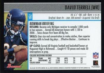 2001 Bowman #162 David Terrell Back