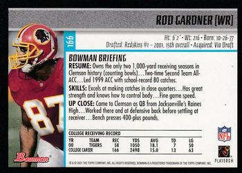 2001 Bowman #166 Rod Gardner Back