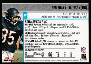 2001 Bowman #175 Anthony Thomas Back