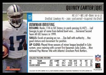 2001 Bowman #177 Quincy Carter Back