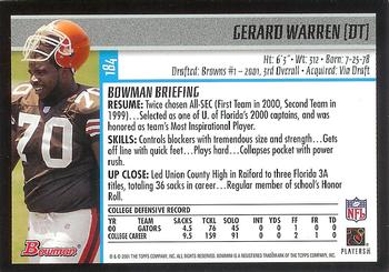 2001 Bowman #184 Gerard Warren Back