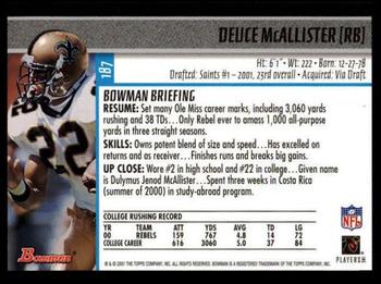 2001 Bowman #187 Deuce McAllister Back