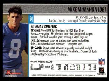 2001 Bowman #202 Mike McMahon Back