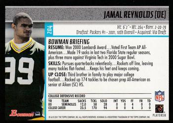 2001 Bowman #204 Jamal Reynolds Back