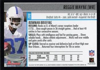 2001 Bowman #209 Reggie Wayne Back