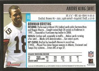 2001 Bowman #211 Andre King Back
