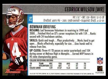 2001 Bowman #214 Cedrick Wilson Back
