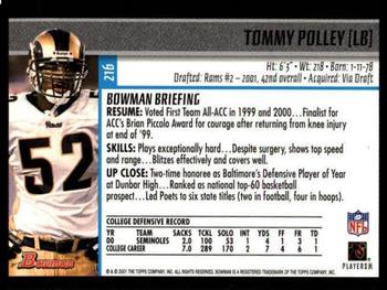 2001 Bowman #216 Tommy Polley Back