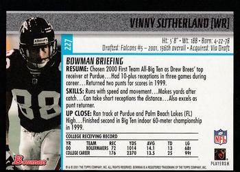 2001 Bowman #227 Vinny Sutherland Back