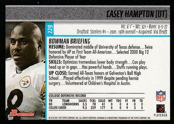 2001 Bowman #229 Casey Hampton Back