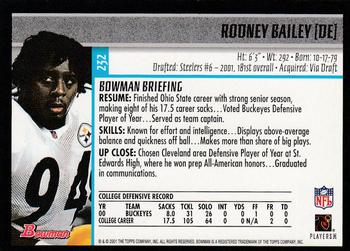 2001 Bowman #232 Rodney Bailey Back