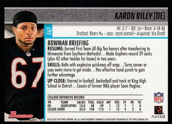 2001 Bowman #241 Karon Riley Back