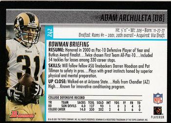 2001 Bowman #242 Adam Archuleta Back