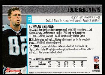 2001 Bowman #250 Eddie Berlin Back