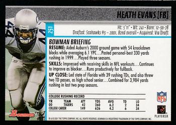 2001 Bowman #251 Heath Evans Back
