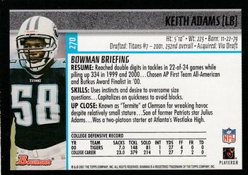 2001 Bowman #270 Keith Adams Back