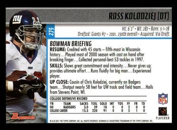 2001 Bowman #273 Ross Kolodziej Back