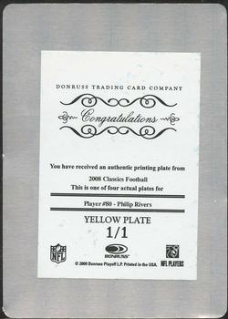 2008 Donruss Classics - Printing Plates Yellow #80 Philip Rivers Back