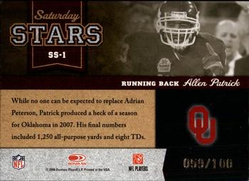 2008 Donruss Classics - Saturday Stars Gold #SS-1 Allen Patrick Back