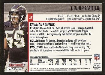 2001 Bowman Chrome #74 Junior Seau Back