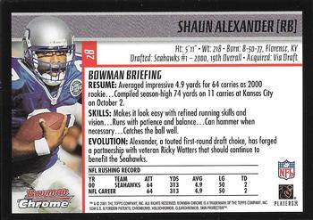 2001 Bowman Chrome #28 Shaun Alexander Back