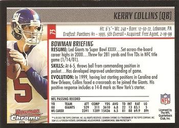 2001 Bowman Chrome #73 Kerry Collins Back