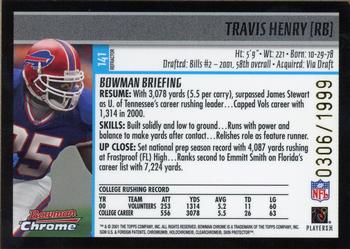 2001 Bowman Chrome #141 Travis Henry Back