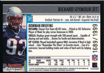 2001 Bowman Chrome #147 Richard Seymour Back