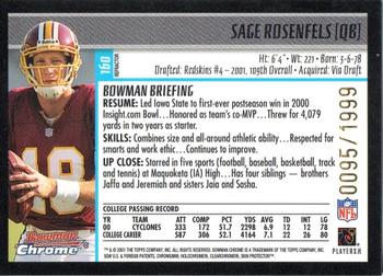 2001 Bowman Chrome #160 Sage Rosenfels Back