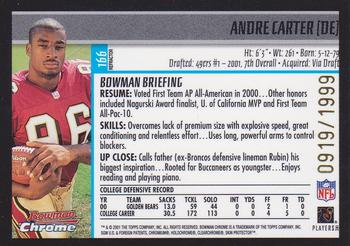 2001 Bowman Chrome #166 Andre Carter Back