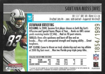 2001 Bowman Chrome #178 Santana Moss Back