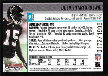 2001 Bowman Chrome #201 Quentin McCord Back