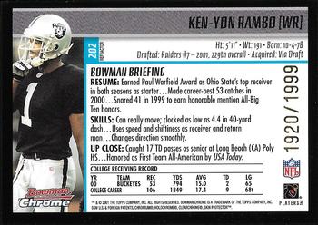 2001 Bowman Chrome #202 Ken-Yon Rambo Back