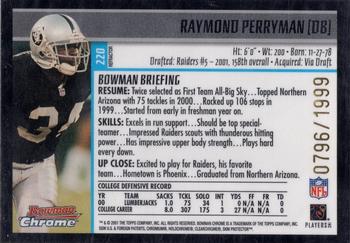 2001 Bowman Chrome #220 Raymond Perryman Back