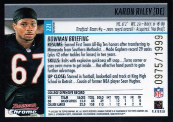 2001 Bowman Chrome #221 Karon Riley Back