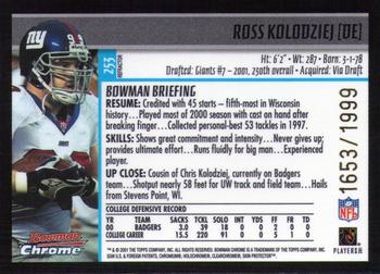 2001 Bowman Chrome #253 Ross Kolodziej Back