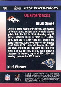 2001 Bowman's Best #98 Brian Griese / Kurt Warner Back