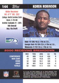 2001 Bowman's Best #144 Koren Robinson Back