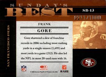 2008 Donruss Classics - Sunday's Best #SB-13 Frank Gore Back