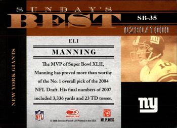 2008 Donruss Classics - Sunday's Best #SB-35 Eli Manning Back