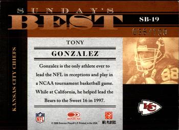 2008 Donruss Classics - Sunday's Best Gold #SB-19 Tony Gonzalez Back
