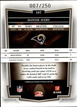 2008 Donruss Classics - Timeless Tributes Bronze #187 Donnie Avery Back