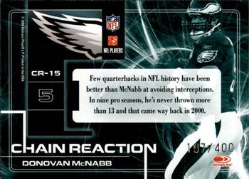2008 Donruss Elite - Chain Reaction Black #CR-15 Donovan McNabb Back