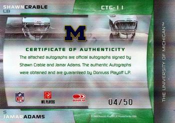 2008 Donruss Elite - College Ties Combos Autographs #CTC-11 Shawn Crable / Jamar Adams Back
