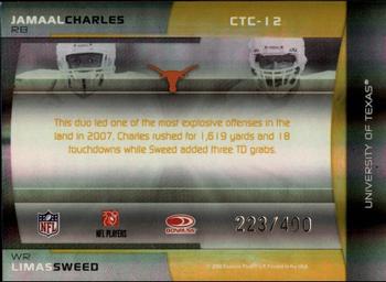 2008 Donruss Elite - College Ties Combos Gold #CTC-12 Jamaal Charles / Limas Sweed Back