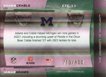2008 Donruss Elite - College Ties Combos Green #CTC-11 Shawn Crable / Jamar Adams Back